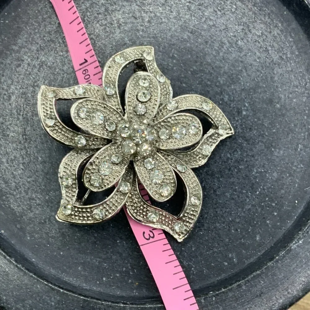 Flower Bouquet Vintage Marcasite Rhinestone Brooch Pin